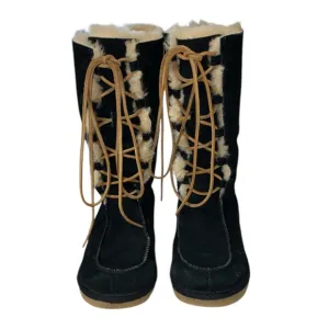 Ugg Australia 5278 Sheepskin Lace Up Leather Suede Winter Boots Sz 4 Girls