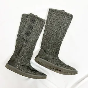 UGG Australia Classic Sweater‎ Knit Lattice Wool Cardy Boots Gray Size 7