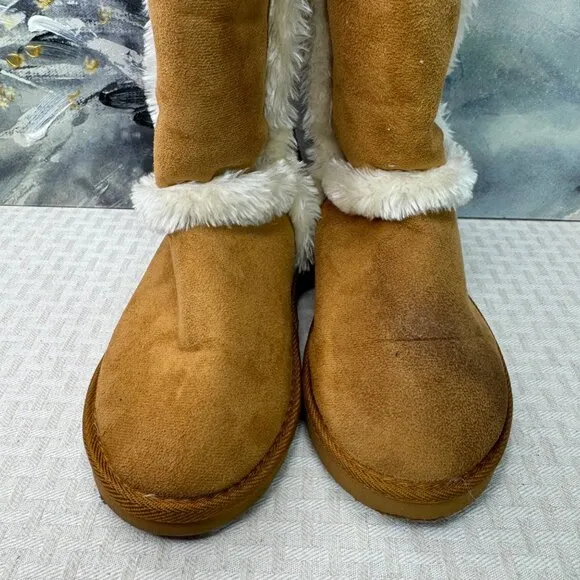 UGG Australia Tan Suede Boots Womens Size 5 With Faux Fur Lining