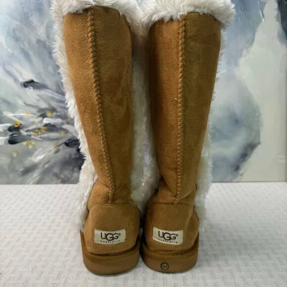 UGG Australia Tan Suede Boots Womens Size 5 With Faux Fur Lining