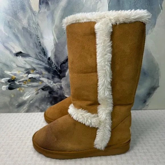 UGG Australia Tan Suede Boots Womens Size 5 With Faux Fur Lining