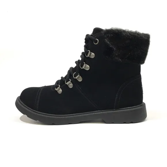 UGG Azell Hiker Weather Waterproof Lace-up Boots -Black Suede -Youth US 6 -NEW