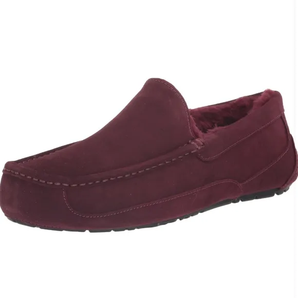 UGG burgundy leather men’s Suede Slip-On Loafers ASCOT slippers size 17 NWT