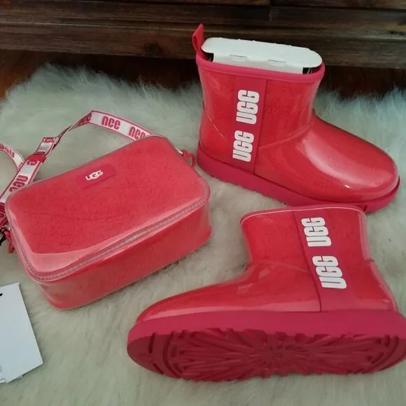 UGG Classic Clear Mini Women's Waterproof Shearling Boots Hibiscus Pink Size 6