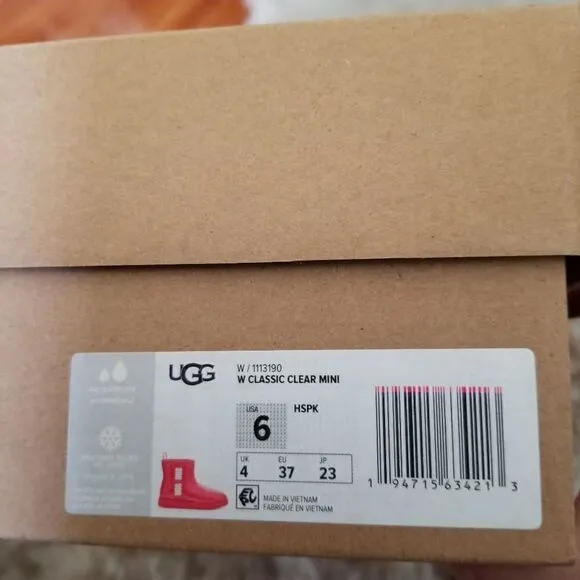UGG Classic Clear Mini Women's Waterproof Shearling Boots Hibiscus Pink Size 6