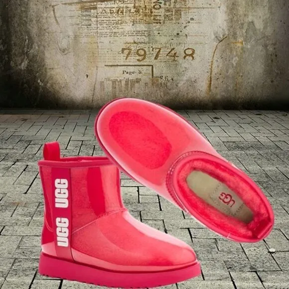 UGG Classic Clear Mini Women's Waterproof Shearling Boots Hibiscus Pink Size 6