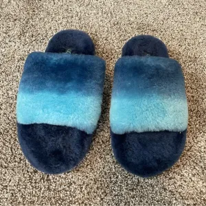 UGG Cozette Blue Gradient Sherpa Slide Slippers Kids Size 3 EUC