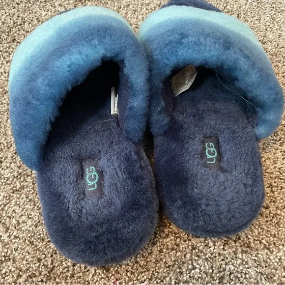 UGG Cozette Blue Gradient Sherpa Slide Slippers Kids Size 3 EUC