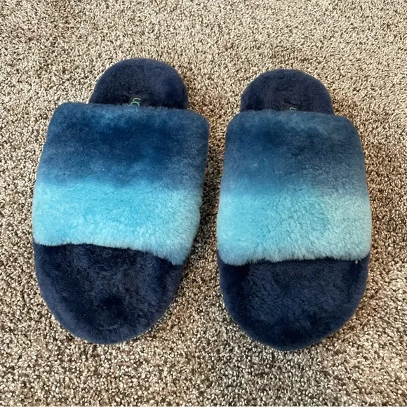 UGG Cozette Blue Gradient Sherpa Slide Slippers Kids Size 3 EUC