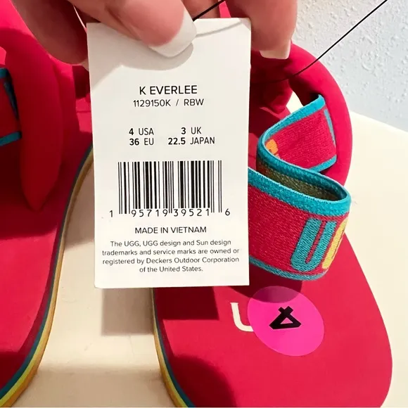 UGG Everlee Rouge Rainbow Kids Women’s Slides Size K 4 W 7 NWT