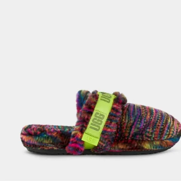 UGG Fluff It Pixelate fuzzy slides mules shoes slip on rubber soles comfortable