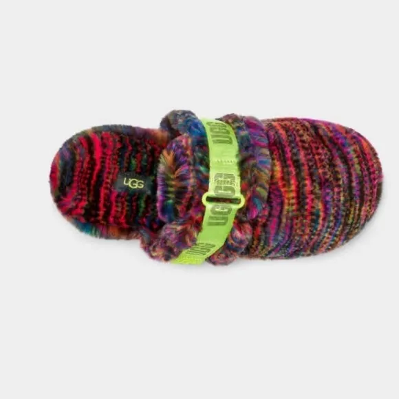 UGG Fluff It Pixelate fuzzy slides mules shoes slip on rubber soles comfortable