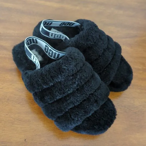 UGG Fluff Yeah Slides slippers Black  size 6