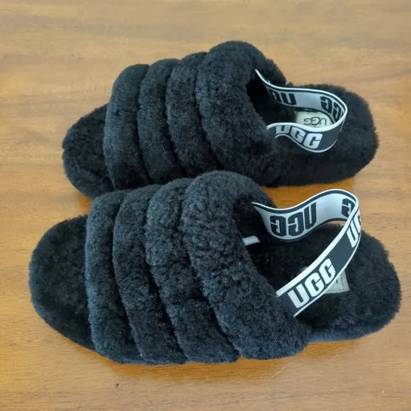 UGG Fluff Yeah Slides slippers Black  size 6