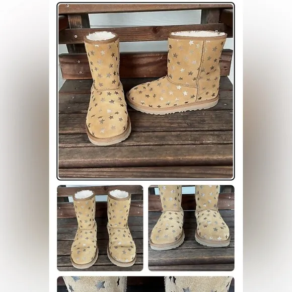 UGG Girls Suede/Wool Ugg Boots with Gold Stars Size 2