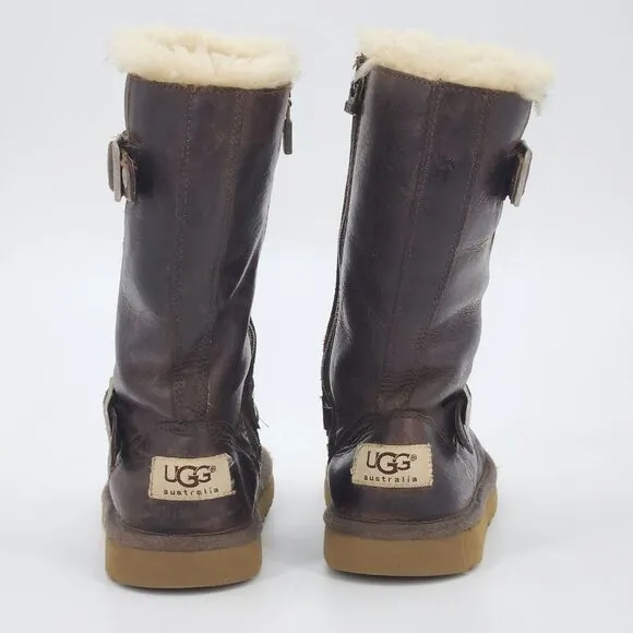 UGG Kensington Tall Boots Toddler Size 11 Brown Leather Double Buckle Winter
