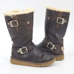 UGG Kensington Tall Boots Toddler Size 11 Brown Leather Double Buckle Winter