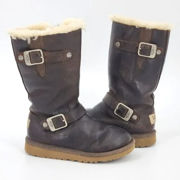 UGG Kensington Tall Boots Toddler Size 11 Brown Leather Double Buckle Winter