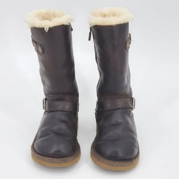 UGG Kensington Tall Boots Toddler Size 11 Brown Leather Double Buckle Winter