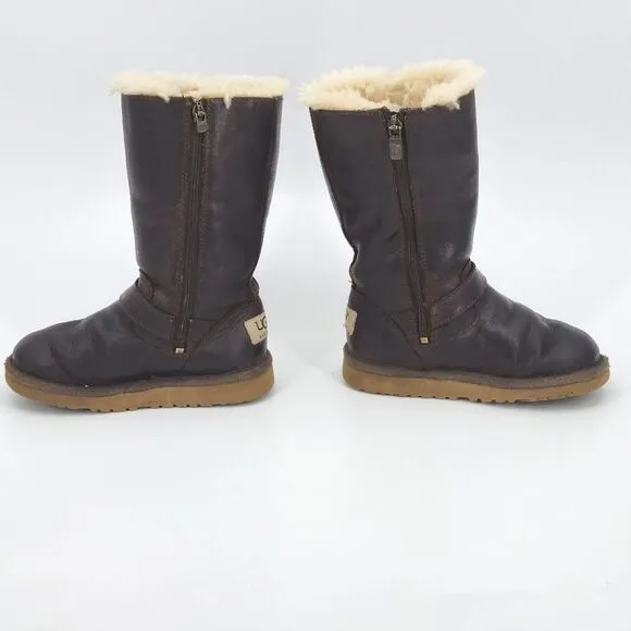 UGG Kensington Tall Boots Toddler Size 11 Brown Leather Double Buckle Winter