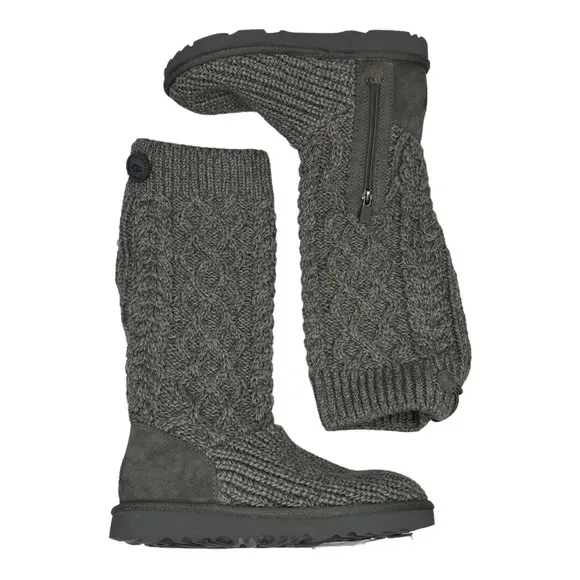UGG Kids' Classic Cable Knit Water Resistant Boot in Grey  Sz: 3