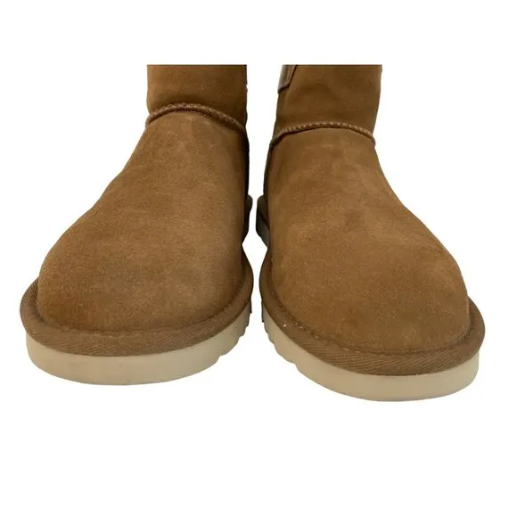 UGG Mens Classic Mini Strap Ankle Sheepskin Suede Boots Size 7 Chestnut