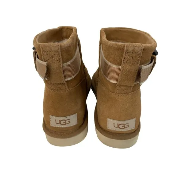 UGG Mens Classic Mini Strap Ankle Sheepskin Suede Boots Size 7 Chestnut
