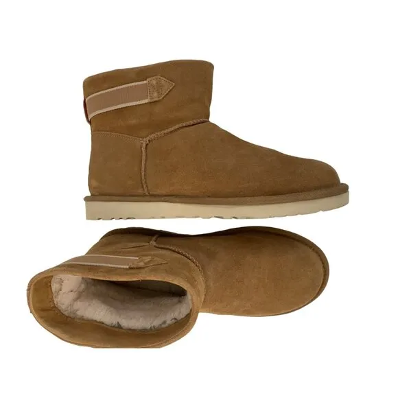 UGG Mens Classic Mini Strap Ankle Sheepskin Suede Boots Size 7 Chestnut