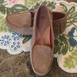 Ugg Milana Chestnut Suede Comfort Leather Loafer Flats Driving Shoe Arch Support