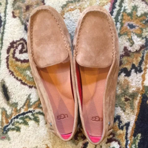 Ugg Milana Chestnut Suede Comfort Leather Loafer Flats Driving Shoe Arch Support