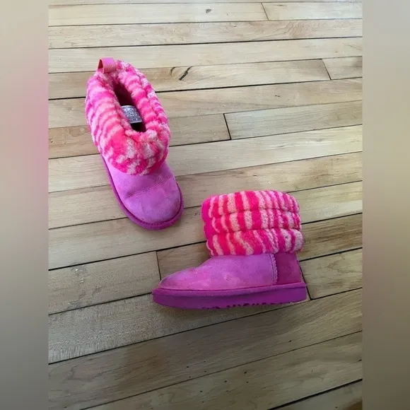 Ugg mini fluff quilted pink youth boots