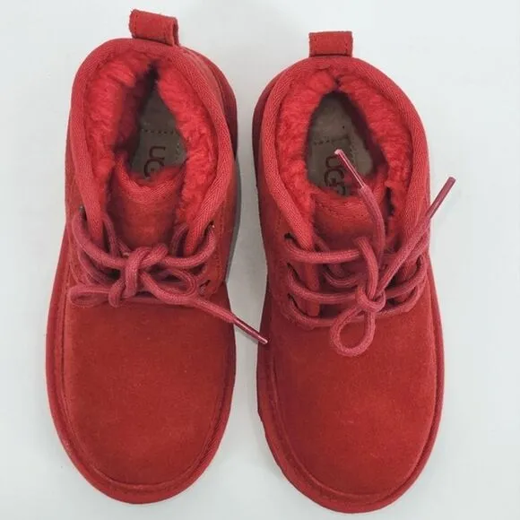 UGG Neumel Chukka Boots Little Kids Size 1 Samba Red Suede UGGpure Wool Winter