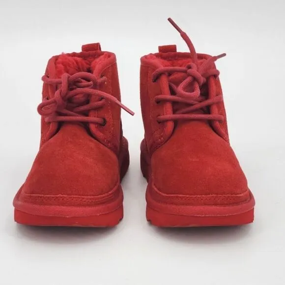 UGG Neumel Chukka Boots Little Kids Size 1 Samba Red Suede UGGpure Wool Winter