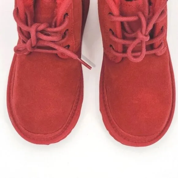 UGG Neumel Chukka Boots Little Kids Size 1 Samba Red Suede UGGpure Wool Winter