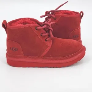 UGG Neumel Chukka Boots Little Kids Size 1 Samba Red Suede UGGpure Wool Winter