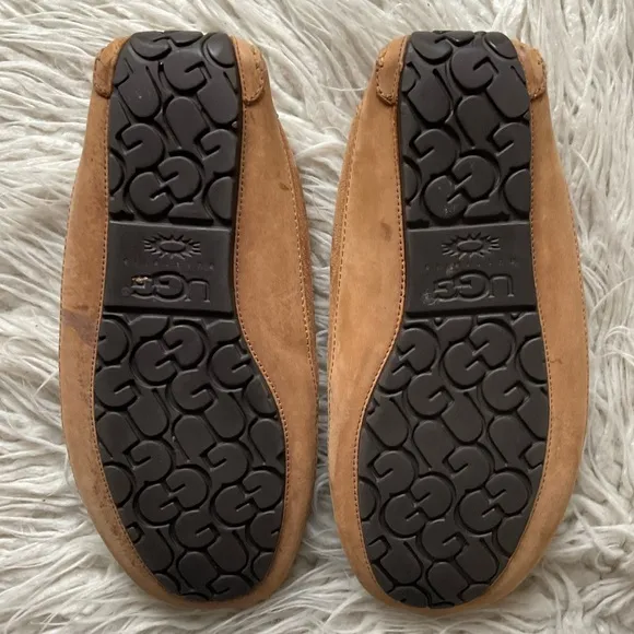 UGG Parkdale Moc Toe Tan Sheepskin Shearling Fur Slip On Moccasin Loafers Sz 10