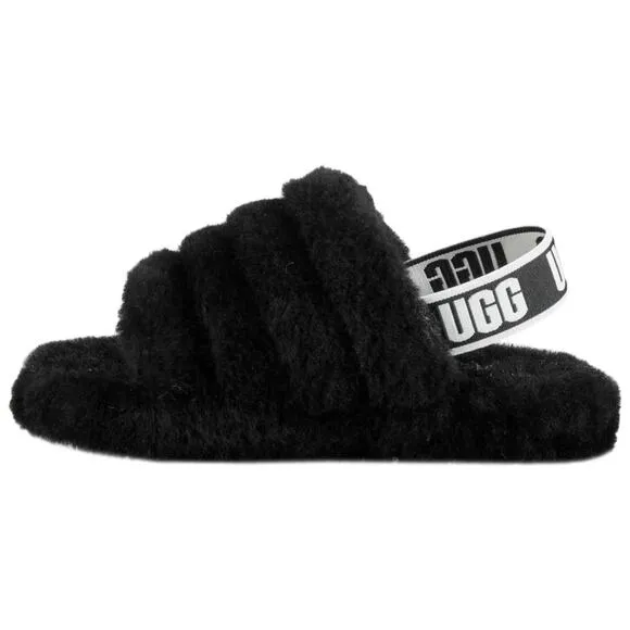 UGG Toddlers Slingback Sandals Fluff Yeah Slide Size US 11 Black Fur