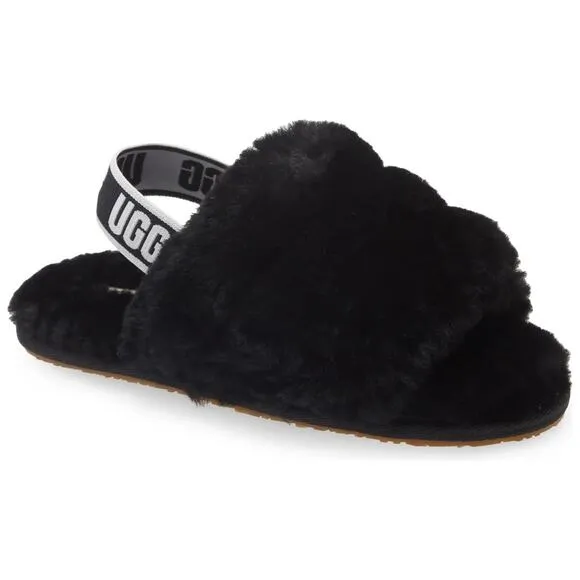 UGG Toddlers Slingback Sandals Fluff Yeah Slide Size US 11 Black Fur