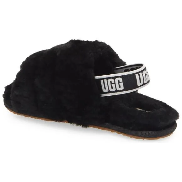 UGG Toddlers Slingback Sandals Fluff Yeah Slide Size US 11 Black Fur