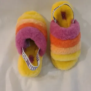 UGG Unisex Fluffy Yeah Slides in Pride Rainbow Yellow