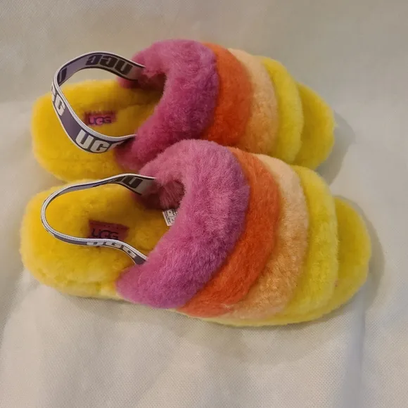 UGG Unisex Fluffy Yeah Slides in Pride Rainbow Yellow