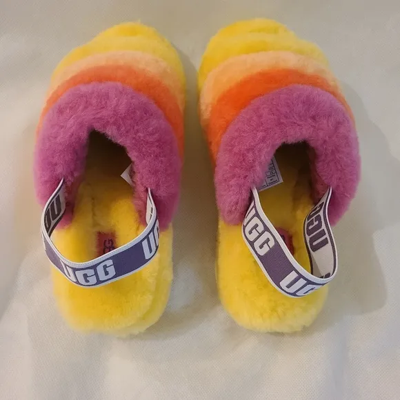UGG Unisex Fluffy Yeah Slides in Pride Rainbow Yellow