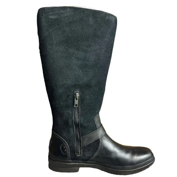 UGG Women's 7 Thomsen Tall Boots Black Mixed Leather Suede All Weather Academia