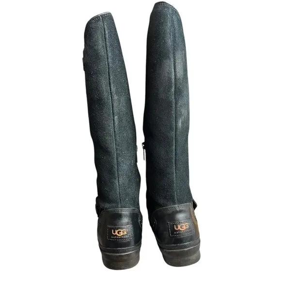UGG Women's 7 Thomsen Tall Boots Black Mixed Leather Suede All Weather Academia