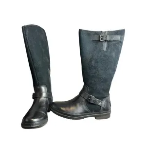 UGG Women's 7 Thomsen Tall Boots Black Mixed Leather Suede All Weather Academia