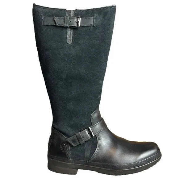 UGG Women's 7 Thomsen Tall Boots Black Mixed Leather Suede All Weather Academia