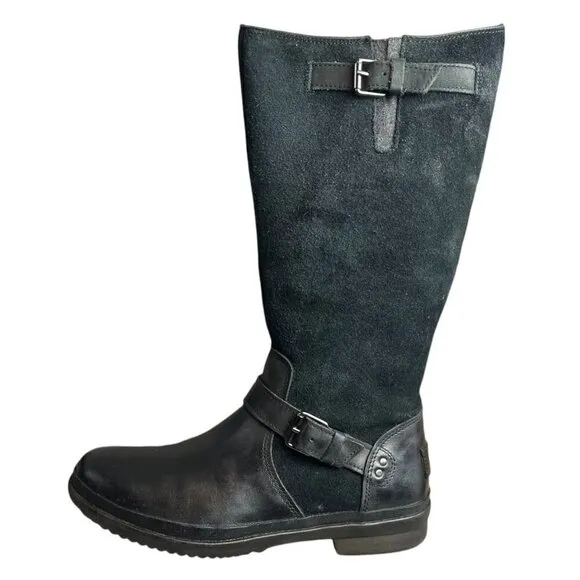 UGG Women's 7 Thomsen Tall Boots Black Mixed Leather Suede All Weather Academia