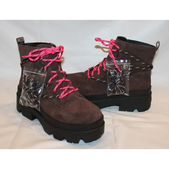 UGG WOMEN'S BRISBANE SUEDE LACE UP‎ PLATFORM WATERPROOF BOOTS CEDAR BROWN SZ 10