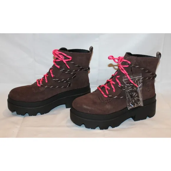 UGG WOMEN'S BRISBANE SUEDE LACE UP‎ PLATFORM WATERPROOF BOOTS CEDAR BROWN SZ 10