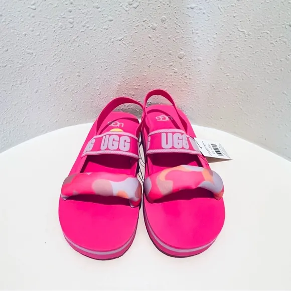 UGG Zuma Kids Women’s Camo Hot Pink Sling Slides Size J 5 W 7 NWT